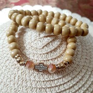 Elegant Tan Beaded Stretch Bracelet Set